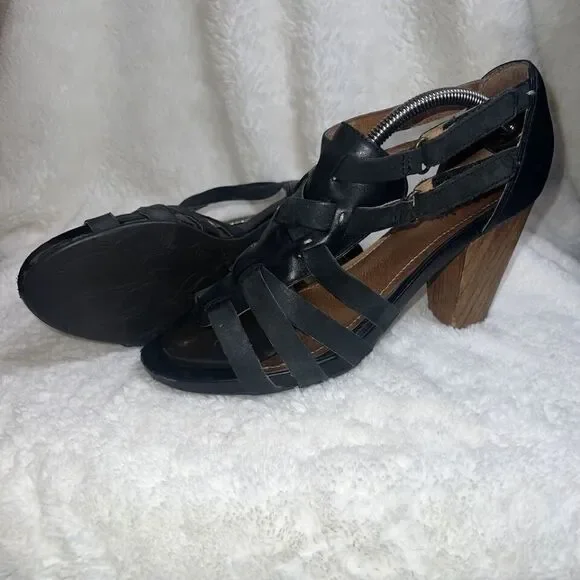 Indigo By Clarks Sandals Womens 8 M Ankle Strappy Heels 64397 Black Leather - Picture 2 of 6